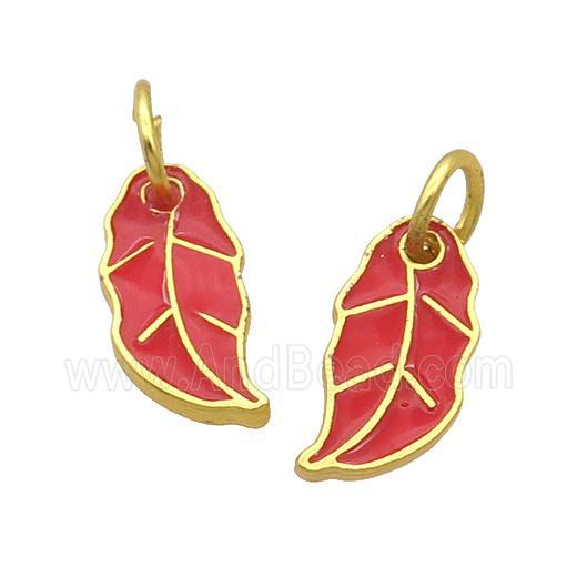 Alloy Leaf Pendant Red Enamel Gold Plated
