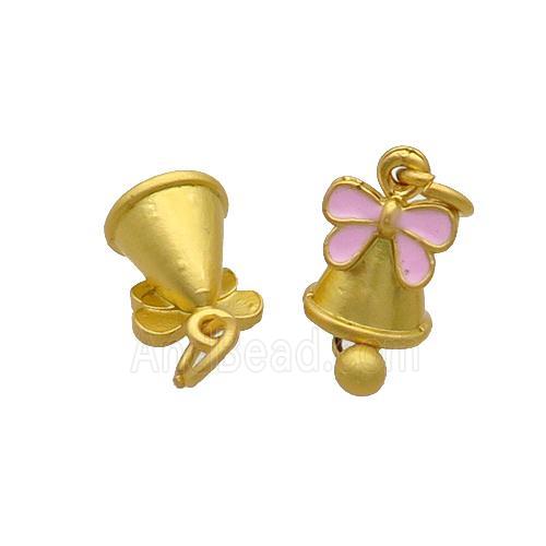 Alloy Bell Pendant Pink Enamel Duck Gold