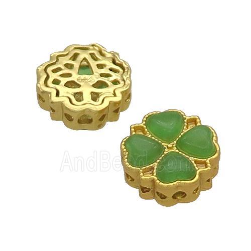 Alloy Clover Beads Pave Jade Duck Gold