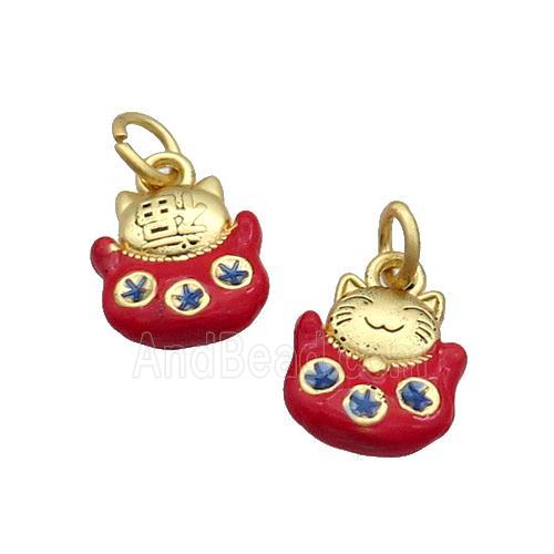 Alloy Lucky Cat Pendant Red Enamel Duck Gold