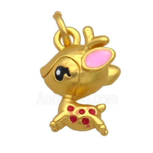 Alloy Deer Pendant Pink Enamel Duck Gold