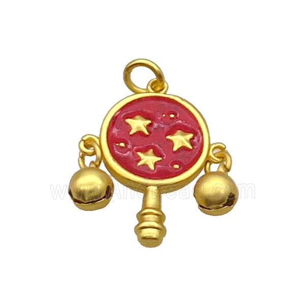 Alloy Pendant Chinese Bell Red Enamel Duck Gold