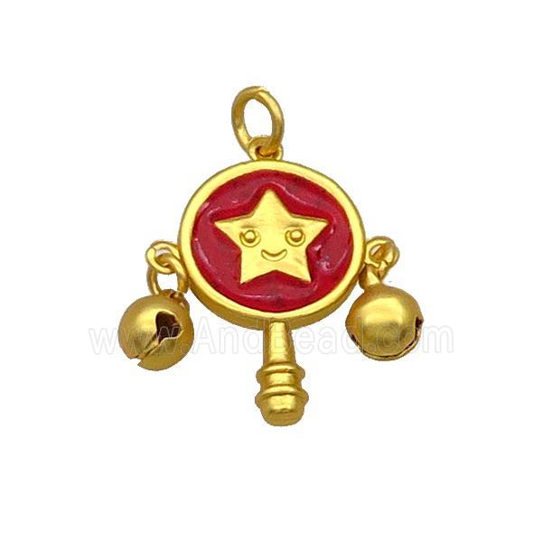 Alloy Pendant Chinese Bell Red Enamel Duck Gold