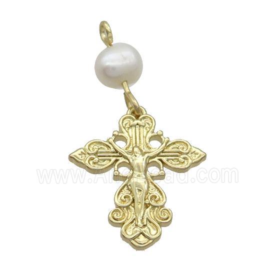 Copper Jesus Pendant With Pearl Religious Gold Plated