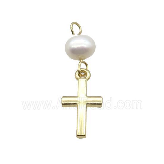 Copper Cross Pendant With Pearl Gold Plated