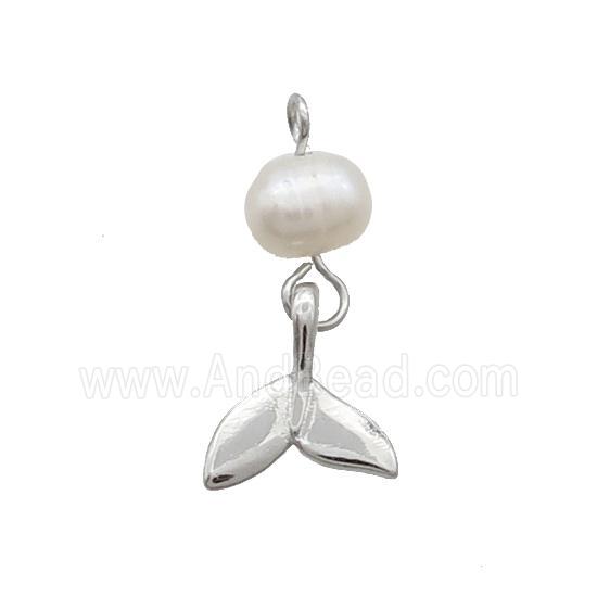 Copper Shark-tail Pendant With Pearl Platinum Plated