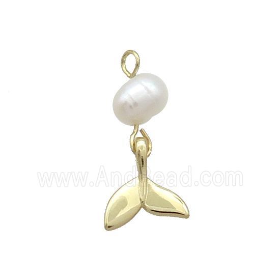 Copper Shark-tail Pendant With Pearl Gold Plated