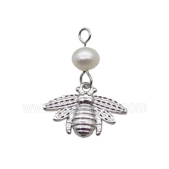 Copper Honeybee Pendant With Pearl Platinum Plated