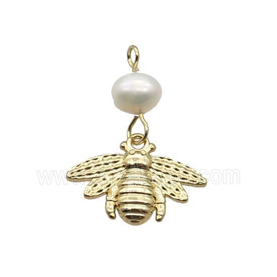 Copper Honeybee Pendant With Pearl Gold Plated