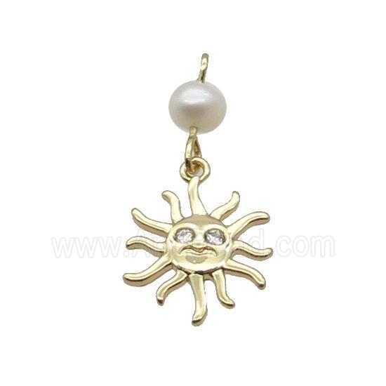 Copper Sun Pendant Pave Zircon With Pearl Gold Plated