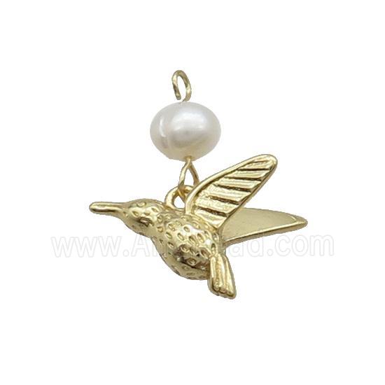 Copper Hummingbird Pendant With Pearl Gold Plated