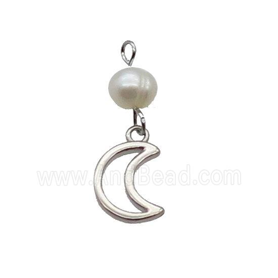 Copper Moon Pendant With Pearl Platinum Plated