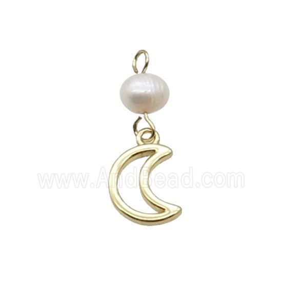 Copper Moon Pendant With Pearl Gold Plated