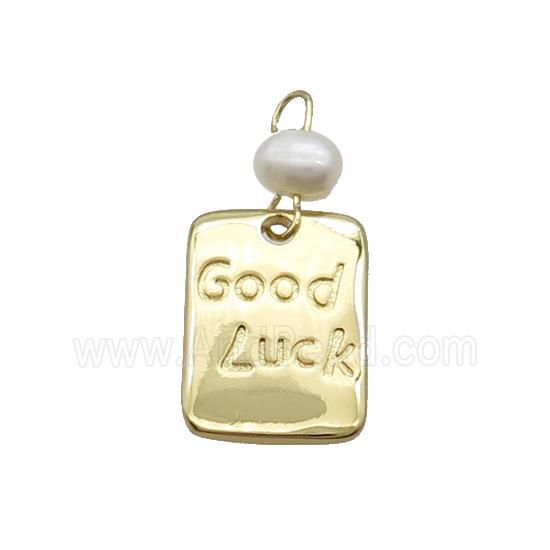 Copper Rectangle Pendant With Pearl Good Luck Gold Plated