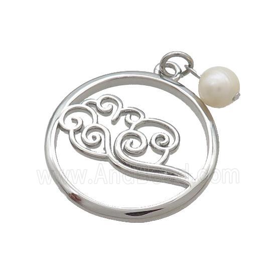 Copper Pendant With Pearl Lucky Cloud Circle Platinum Plated