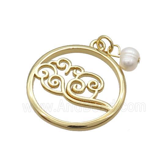 Copper Pendant With Pearl Lucky Cloud Circle Gold Plated