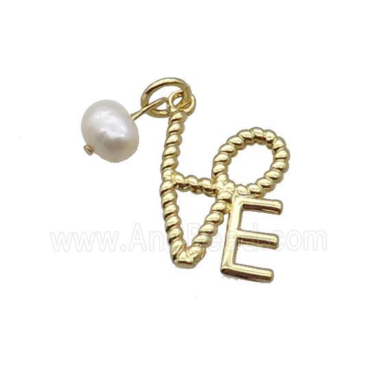 Copper LOVE Pendant With Pearl Gold Plated