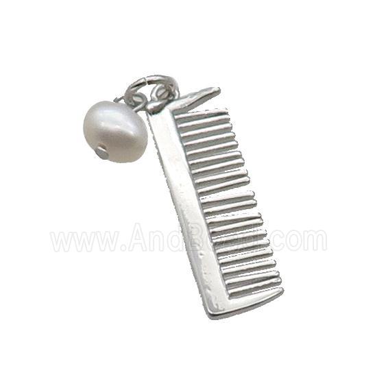 Copper Comb Pendant With Pearl Platinum Plated