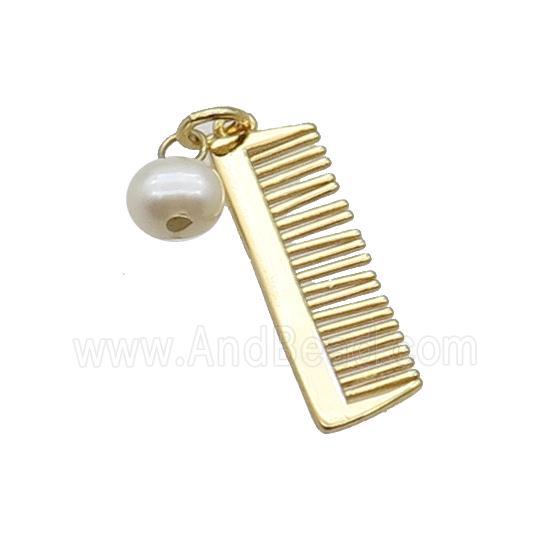 Copper Comb Pendant With Pearl Gold Plated