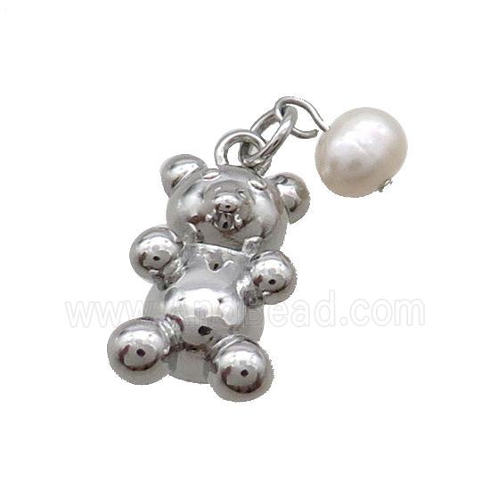 Copper Bear Pendant With Pearl Platinum Plated