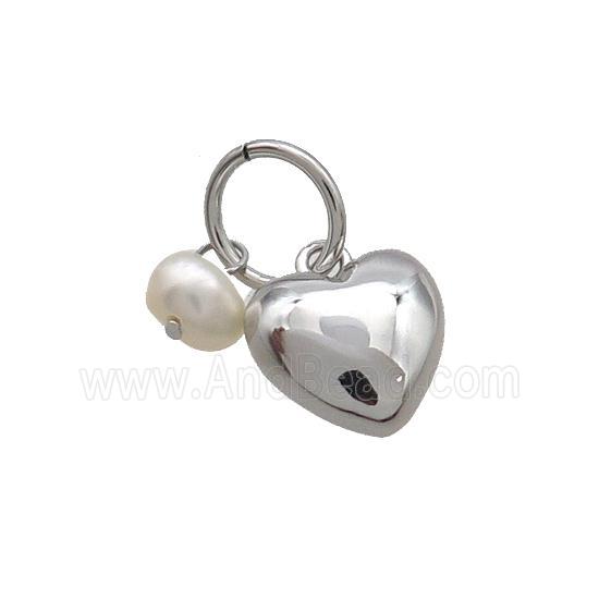 Copper Heart Pendant With Pearl Platinum Plated