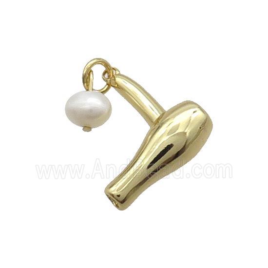 Copper Hairdryer Pendant With Pearl Gold Plated