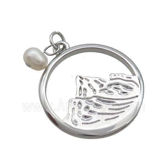 Copper Mountain Pendant With Pearl Circle Platinum Plated