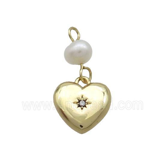 Copper Heart Pendant Pave Zircon With Pearl Gold Plated