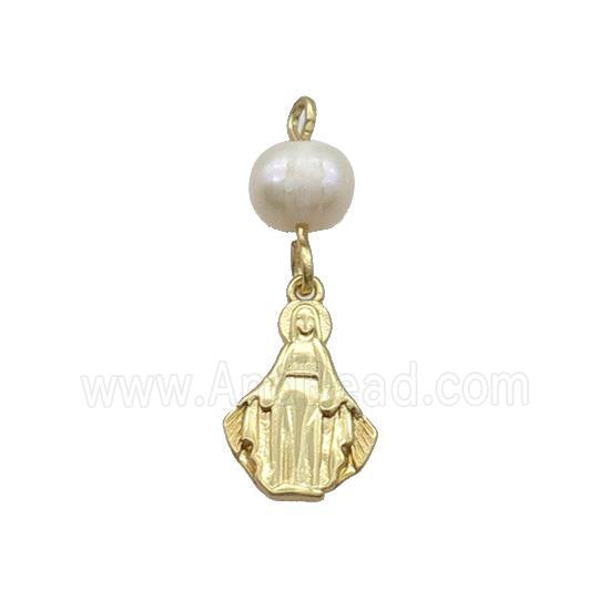 Copper Pendant With Pearl Virgin Mary Gold Plated