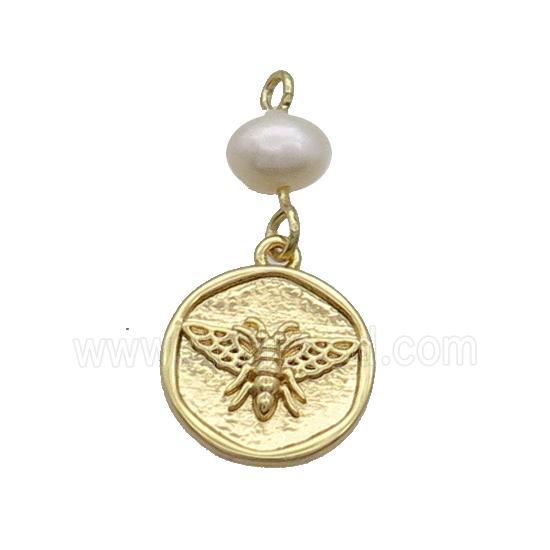 Copper Honeybee Pendant With Pearl Gold Plated