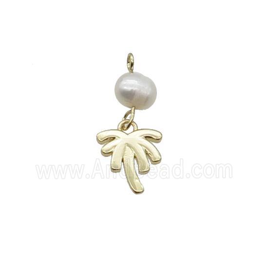 Copper Coconut Tree Pendant With Pearl Gold Plated