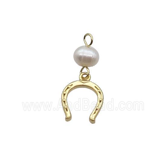 Copper HorseShoe Pendant With Pearl Gold Plated