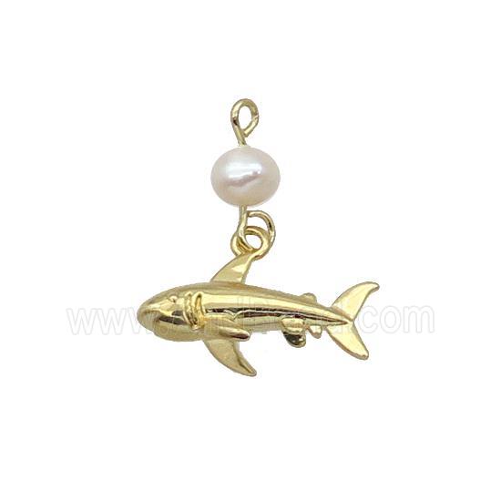 Copper Whale Pendant With Pearl Gold Plated