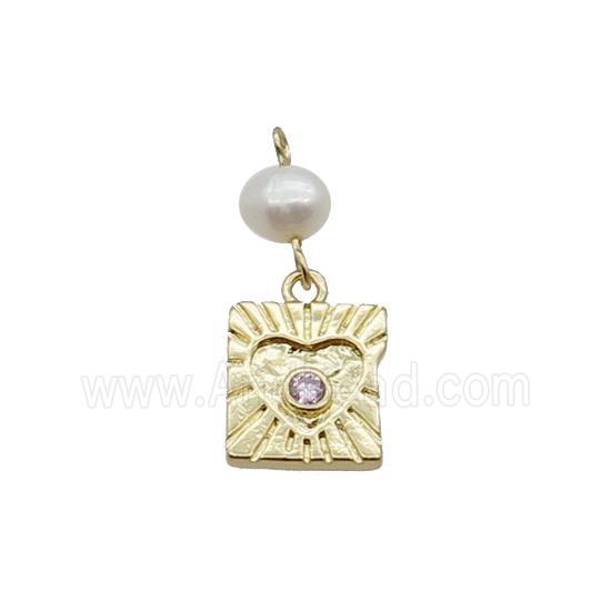 Copper Heart Pendant Pave Zircon With Pearl Gold Plated