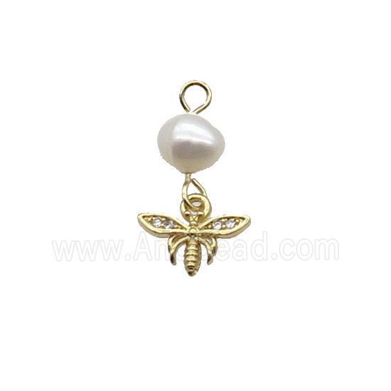 Copper Honeybee Pendant Pave Zircon With Pearl Gold Plated