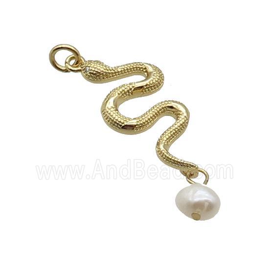 Copper Snake Pendant With Pearl Gold Plated