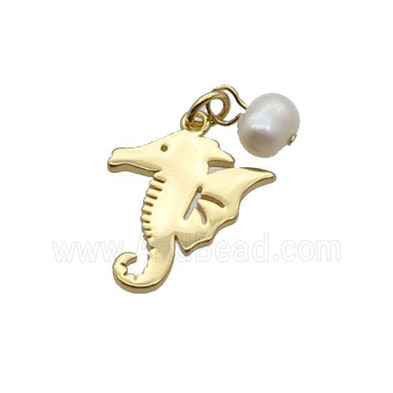 Copper Seahorse Pendant With Pearl Gold Plated