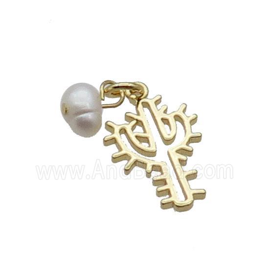 Copper Cactus Pendant With Pearl Gold Plated