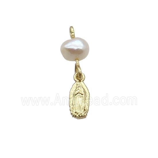 Copper Pendant With Pearl Virgin Mary Gold Plated