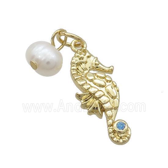 Copper Sea Horse Pendant With Pearl Gold Plated