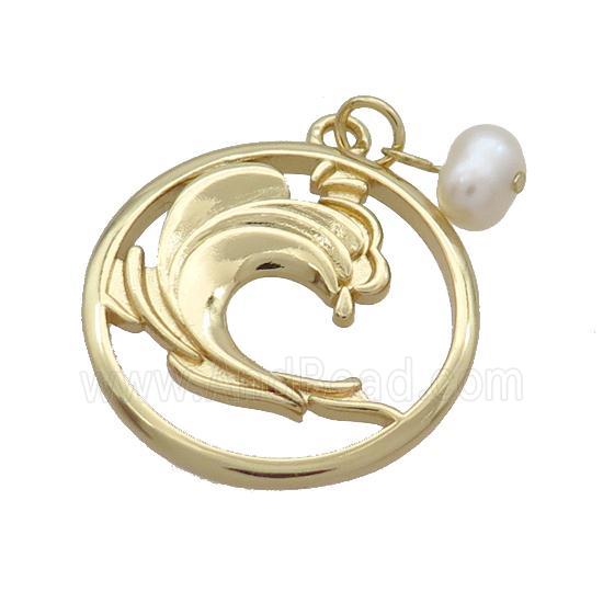 Copper Lucky Cloud Pendant With Pearl Circle Gold Plated