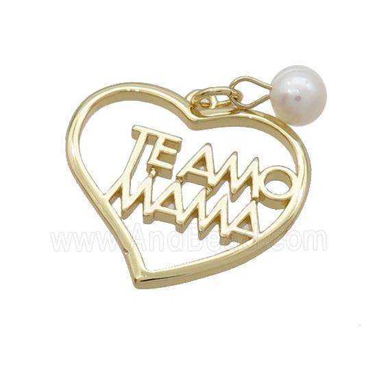 Copper Hear Pendant With Pearl Teamo MAMA Gold Plated