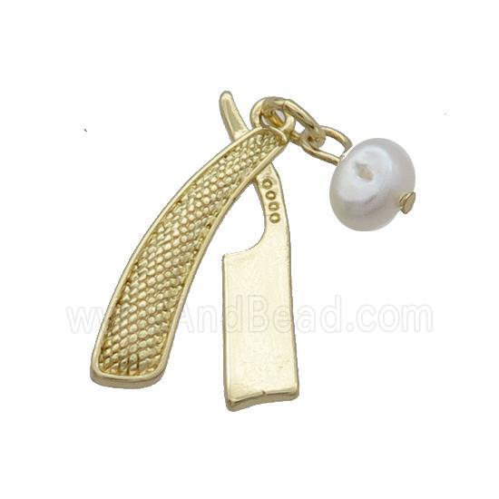 Copper Razor Pendant With Pearl Gold Plated