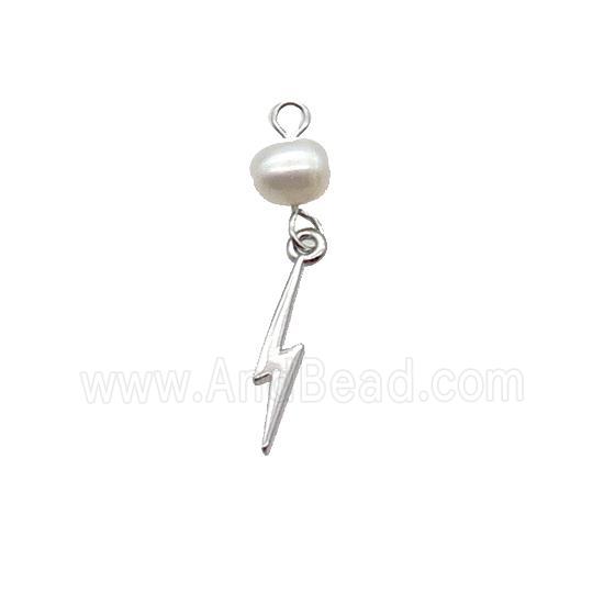 Copper Lightning Pendant With Pearl Platinum Plated