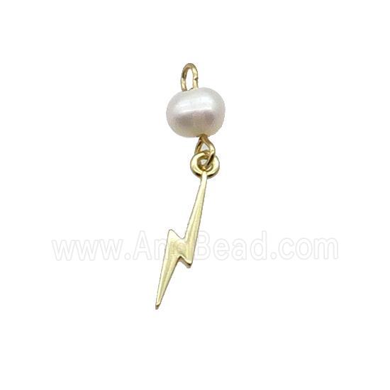 Copper Lightning Pendant With Pearl Gold Plated