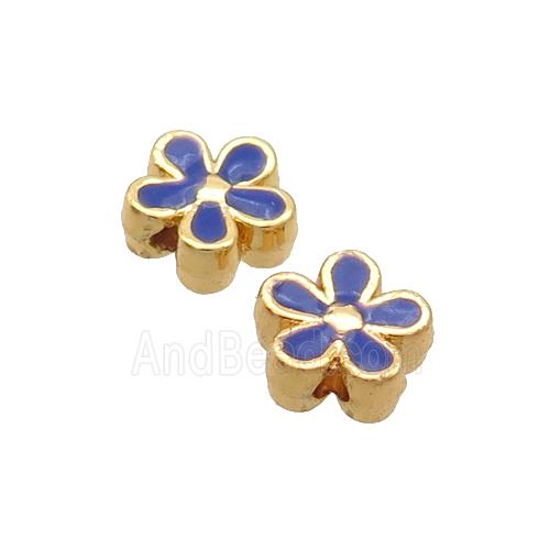 Copper Flower Beads Blue Enamel Gold Plated