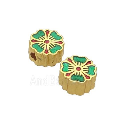 Copper Flower Beads Green Enamel Unfade Gold Plated