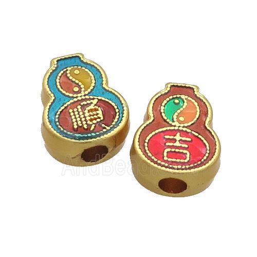 Copper Gourd Beads Yinyang Multicolor Enamel Large Hole Gold Plated
