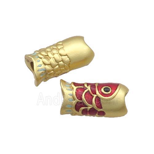 Copper Fish Beads Red Enamel Large Hole Unfade Gold Plated