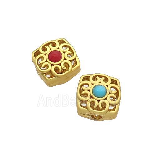 Tibetan Style Copper Beads Square Unfade Gold Plated